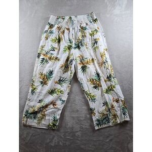 Westbound Petites Linen Blend Pants Womens PL Wide Leg Floral Cropped Capri Boho